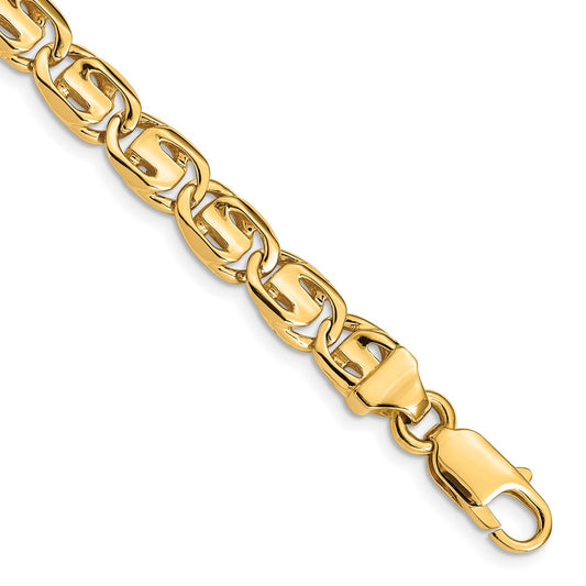 Solid 14K Yellow Gold 8 inch 7.5mm Hand Polished Fancy Link with Lobster Clasp Bracelet