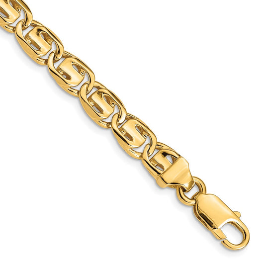 Solid 14K Yellow Gold 9 inch 7.5mm Hand Polished Fancy Link with Lobster Clasp Bracelet