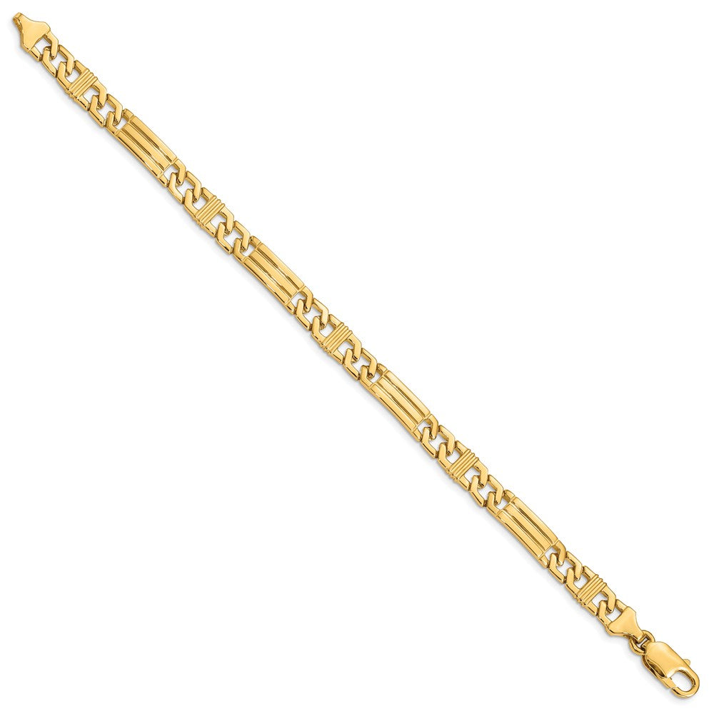 Solid 14K Yellow Gold 8 inch 7mm Hand Polished Fancy Link with Lobster Clasp Bracelet