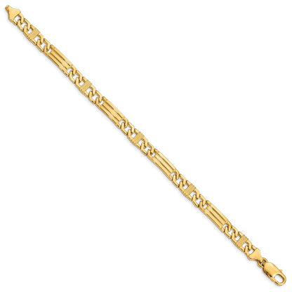 Solid 14K Yellow Gold 8 inch 7mm Hand Polished Fancy Link with Lobster Clasp Bracelet