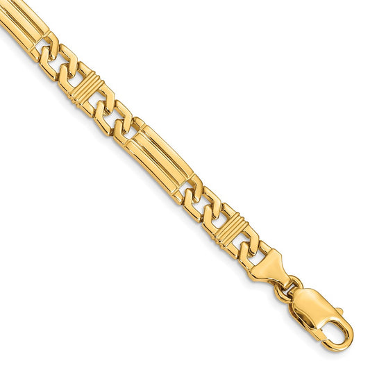 Solid 14K Yellow Gold 18 inch 7mm Hand Polished Fancy Link with Lobster Clasp Chain Necklace