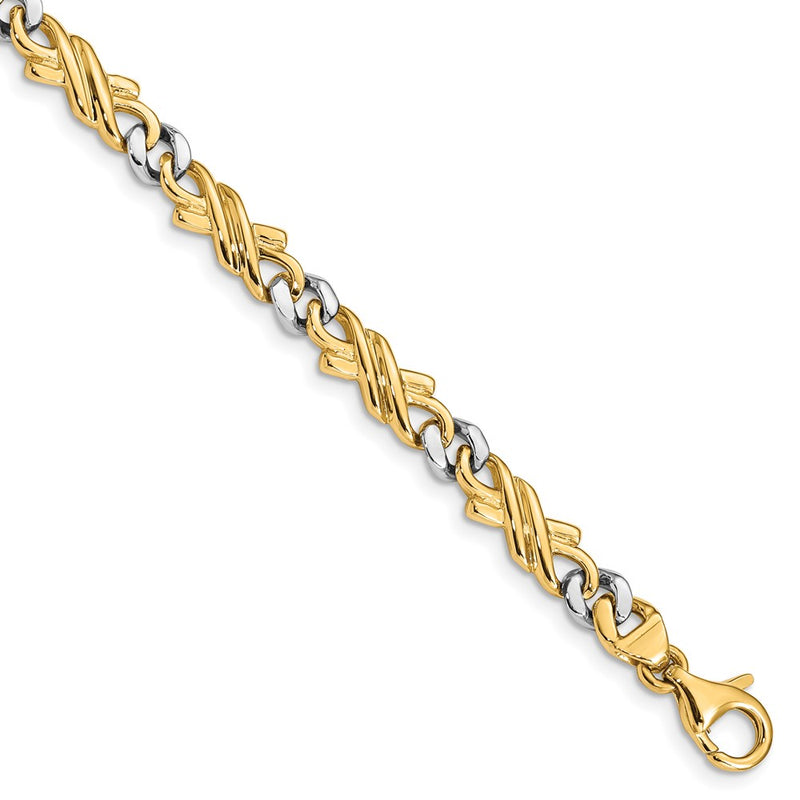 Solid 14K Two-tone Gold 18 inch 6mm Hand Polished Fancy Link with Fancy Lobster Clasp Chain Necklace
