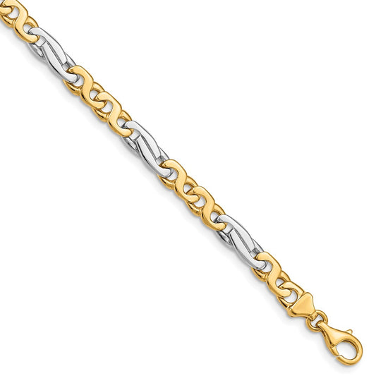 Solid 14K Two-tone Gold 24 inch 6mm Hand Polished Fancy Link with Fancy Lobster Clasp Chain Necklace