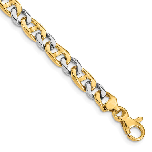 Solid 14K Two-tone Gold 8 inch 5.6mm Hand Polished Fancy Link with Fancy Lobster Clasp Bracelet