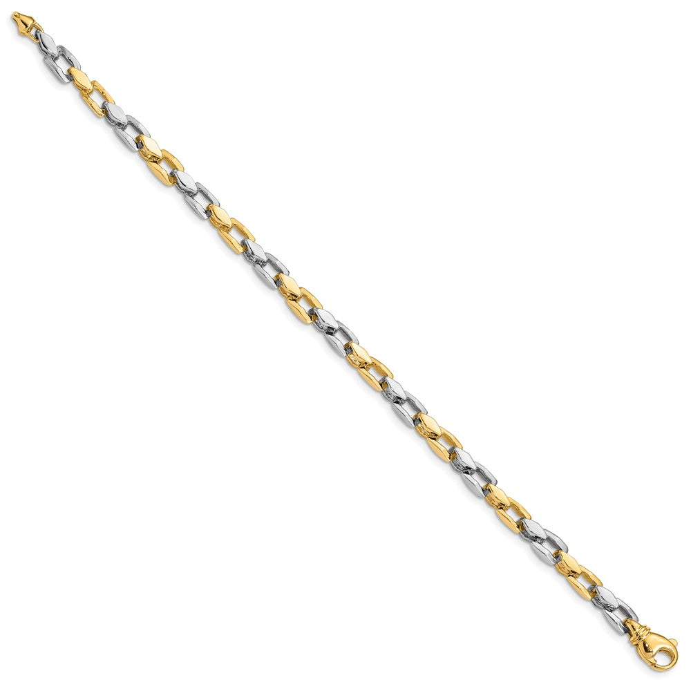 Solid 14K Two-tone Gold 7 inch 4.5mm Hand Polished Fancy Link with Fancy Lobster Clasp Bracelet
