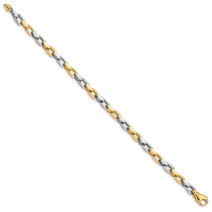 Solid 14K Two-tone Gold 7 inch 4.5mm Hand Polished Fancy Link with Fancy Lobster Clasp Bracelet