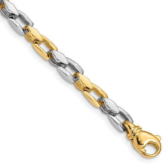 Solid 14K Two-tone Gold 18 inch 4.5mm Hand Polished Fancy Link with Fancy Lobster Clasp Chain Necklace