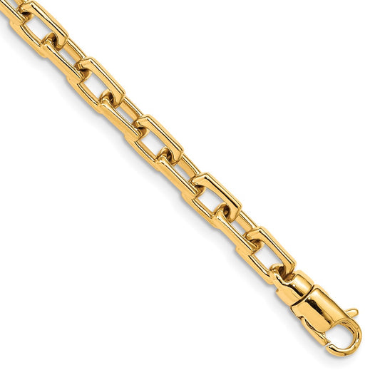 Solid 14K Yellow Gold 9 inch 5mm Hand Polished Fancy Link with Lobster Clasp Chain Bracelet