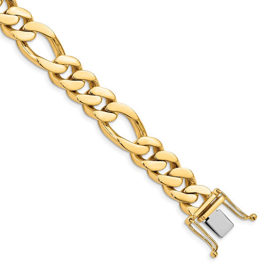 Solid 14K Yellow Gold 24 inch 11.8mm  Hand Polished Figaro Link with Box Catch Chain Necklace