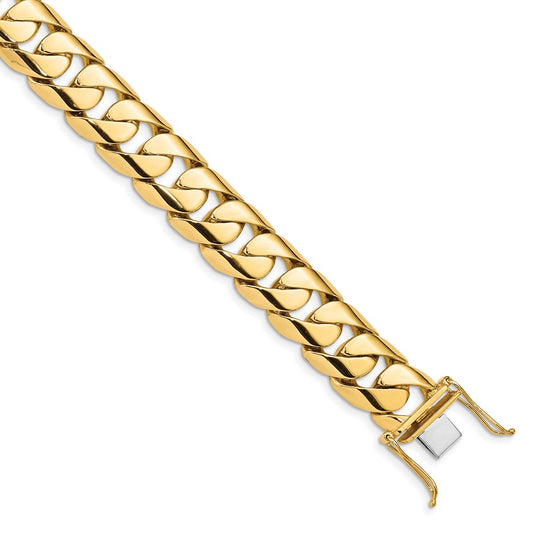 Solid 14K Yellow Gold 24 inch 15.4mm Hand Polished Rounded Curb Link with Box Catch Clasp Chain Necklace