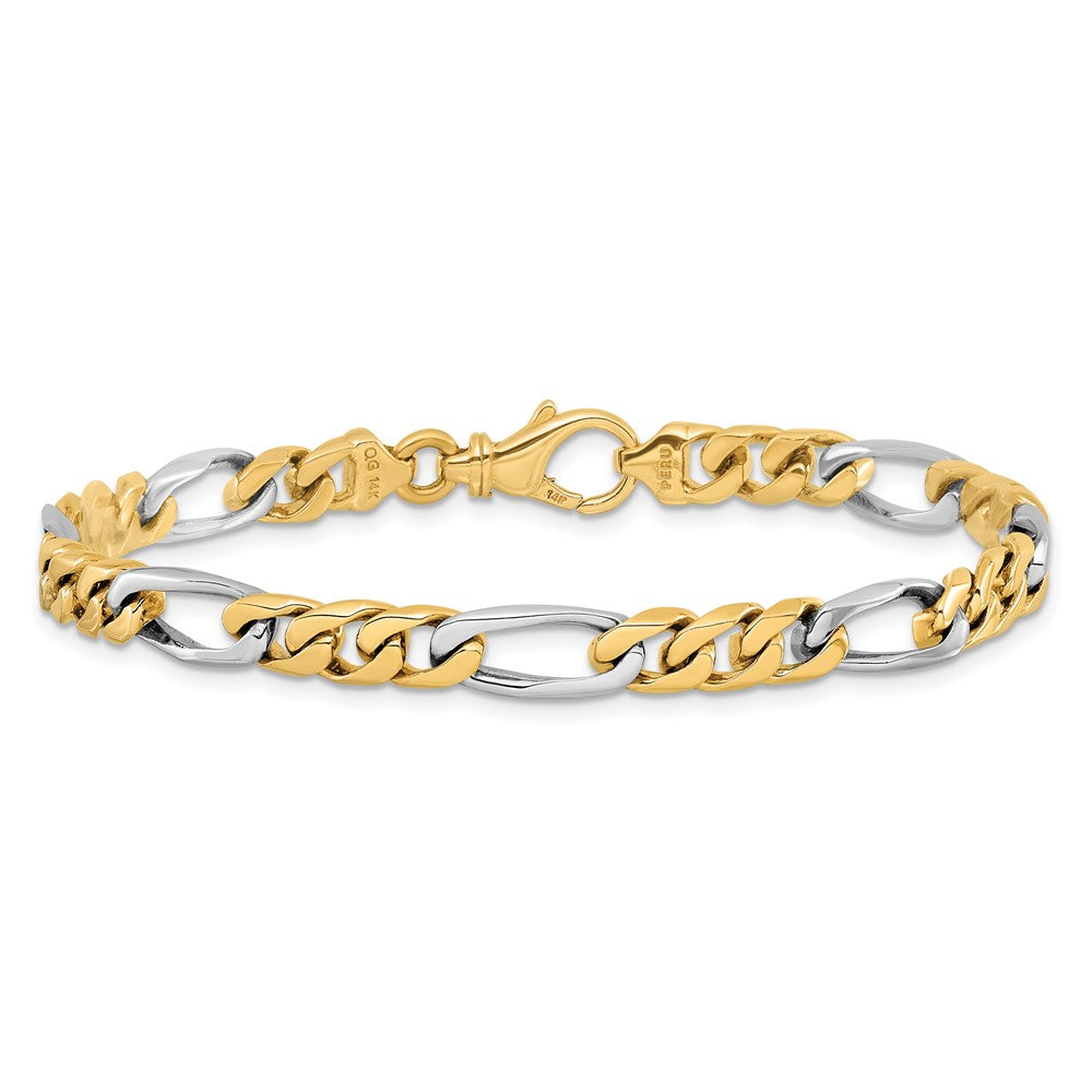 Solid 14K Two-tone Gold 24 inch 6.1mm Hand Polished Fancy Link with Fancy Lobster Clasp Chain Necklace