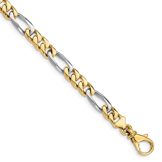 Solid 14K Two-tone Gold 8 inch 6.1mm Hand Polished Fancy Link with Fancy Lobster Clasp Bracelet