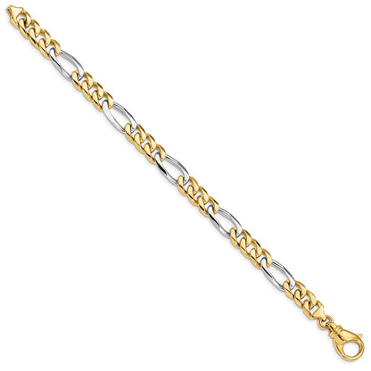 Solid 14K Two-tone Gold 8 inch 7.85mm Hand Polished Fancy Link with Fancy Lobster Clasp Bracelet