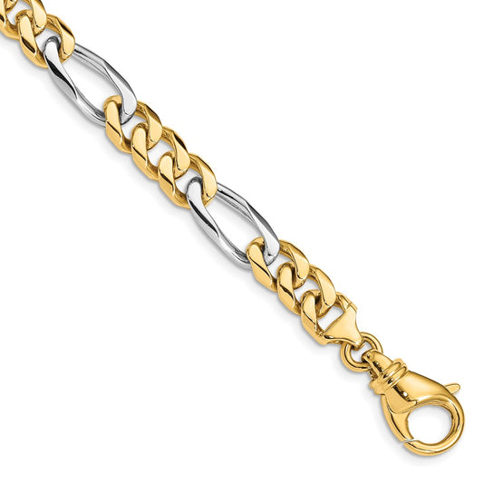 Solid 14K Two-tone Gold 8 inch 7.85mm Hand Polished Fancy Link with Fancy Lobster Clasp Bracelet