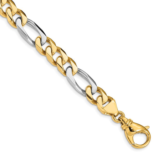 Solid 14K Two-tone Gold 22 inch 8.5mm Hand Polished Fancy Link with Fancy Lobster Clasp Chain Necklace
