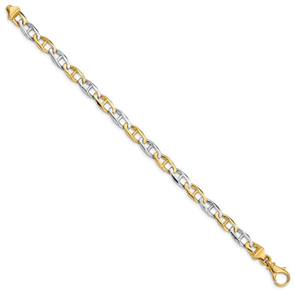 Solid 14K Two-tone Gold 7.25 inch 6.5mm Hand Polished Fancy Link with Fancy Lobster Clasp Bracelet