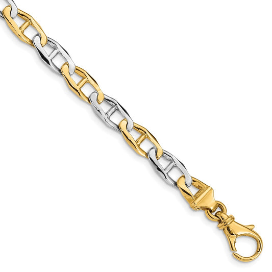 Solid 14K Two-tone Gold 8.25 inch 6.5mm Hand Polished Fancy Link with Fancy Lobster Clasp Bracelet