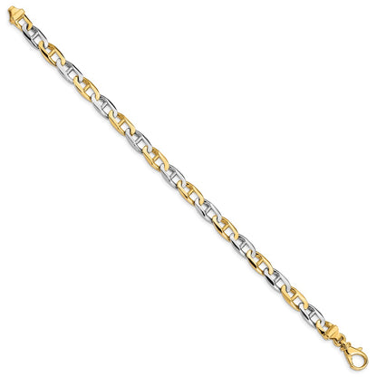 Solid 14K Two-tone Gold 8.25 inch 6.6mm Hand Polished Fancy Flat Anchor Link with Fancy Lobster Clasp Bracelet