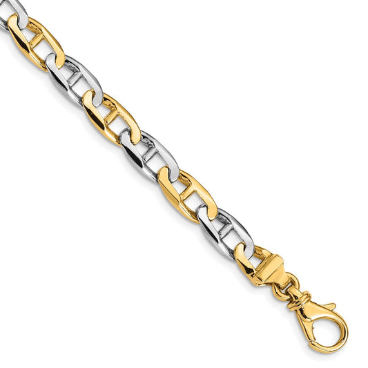 Solid 14K Two-tone Gold 20 inch 6.6mm Hand Polished Fancy Flat Anchor Link with Fancy Lobster Clasp Chain Necklace