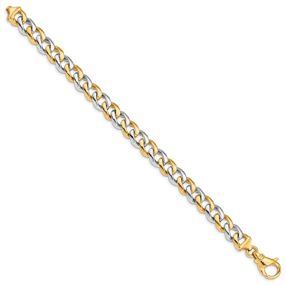 Solid 14K Two-tone Gold 8 inch 9.3mm Hand Polished Fancy Link with Fancy Lobster Clasp Bracelet