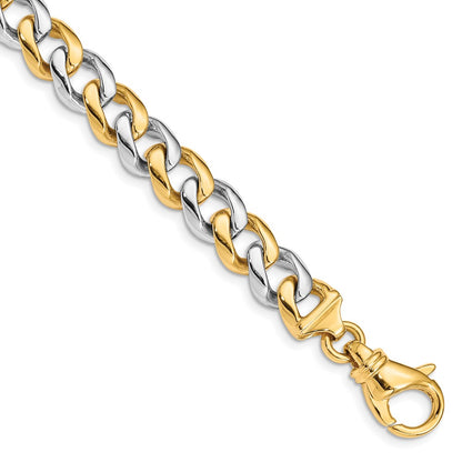 Solid 14K Two-tone Gold 8 inch 9.3mm Hand Polished Fancy Link with Fancy Lobster Clasp Bracelet