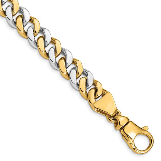 Solid 14K Two-tone Gold 9 inch 10mm Hand Polished Fancy Link with Fancy Lobster Clasp Bracelet