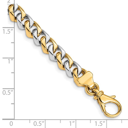 Solid 14K Two-tone Gold 8 inch 6.85mm Hand Polished Fancy Link with Fancy Lobster Clasp Bracelet