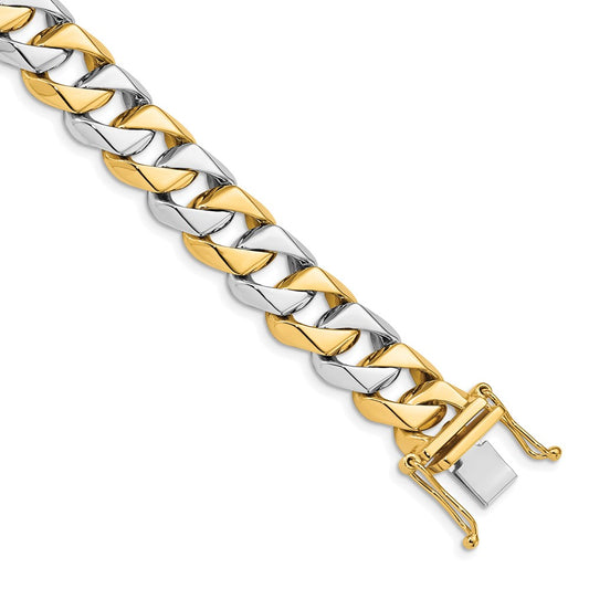 Solid 14K Two-tone Gold 9 inch 11.2mm Hand Polished Fancy Link with Box Catch Clasp Bracelet