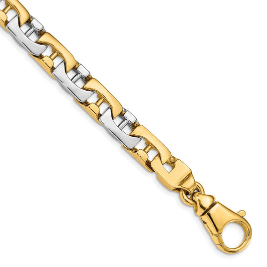 Solid 14K Two-tone Gold 8.5 inch 8.5mm Hand Polished Fancy Link with Fancy Lobster Clasp Bracelet
