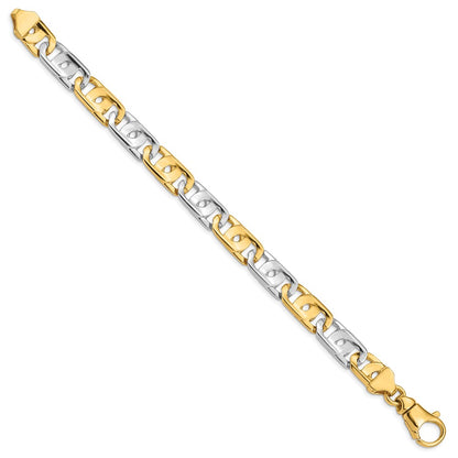 Solid 14K Two-tone Gold 8.5 inch 10mm Hand Polished Fancy Link with Fancy Lobster Clasp Bracelet