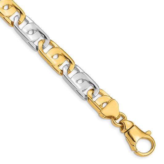 Solid 14K Two-tone Gold 22 inch 10mm Hand Polished Fancy Link with Fancy Lobster Clasp Chain Necklace