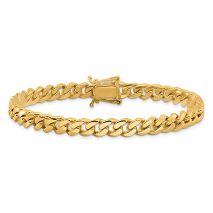 Solid 14K Yellow Gold 22 inch 7mm Hand Polished Miami Cuban Link with Box Catch Clasp Chain Necklace