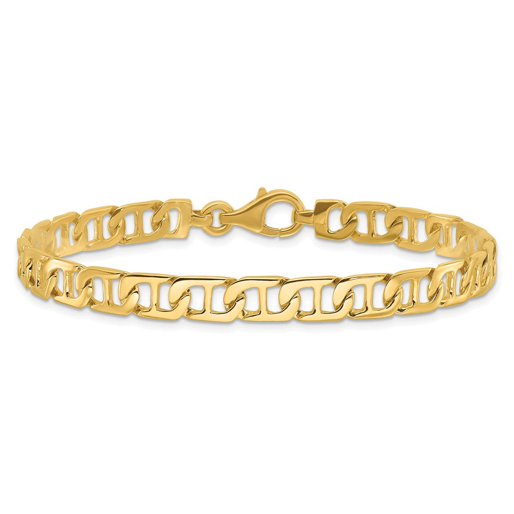 Solid 14K Yellow Gold 18 inch 6.5mm Hand Polished Fancy Anchor Link with Fancy Lobster Clasp Chain Necklace