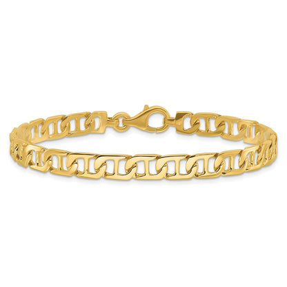 Solid 14K Yellow Gold 18 inch 6.5mm Hand Polished Fancy Anchor Link with Fancy Lobster Clasp Chain Necklace