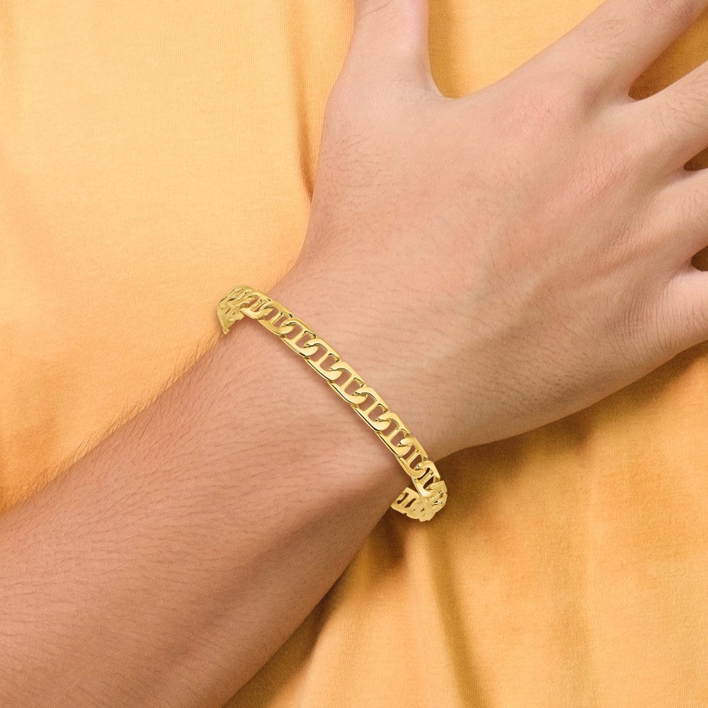 Solid 14K Yellow Gold 18 inch 6.5mm Hand Polished Fancy Anchor Link with Fancy Lobster Clasp Chain Necklace