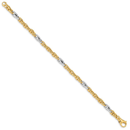 Solid 14K Two-tone Gold 8.5 inch 5.38mm Hand Polished Fancy Link with Fancy Lobster Clasp Bracelet