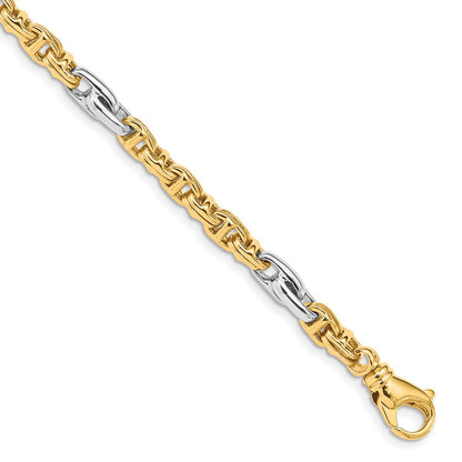 Solid 14K Two-tone Gold 8.5 inch 5.38mm Hand Polished Fancy Link with Fancy Lobster Clasp Bracelet