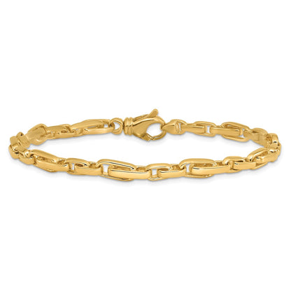 Solid 14K Yellow Gold 24 inch 5mm Hand Polished Fancy Link with Fancy Lobster Clasp Chain Necklace