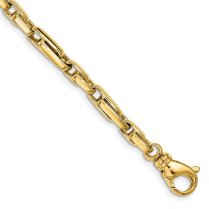 Solid 14K Yellow Gold 24 inch 5mm Hand Polished Fancy Link with Fancy Lobster Clasp Chain Necklace