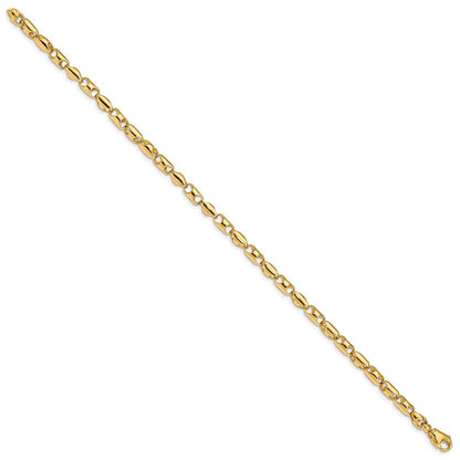 Solid 14K Yellow Gold 8.5 inch 4.1mm Fancy Barrel Link with Fancy Lobster Clasp Bracelet