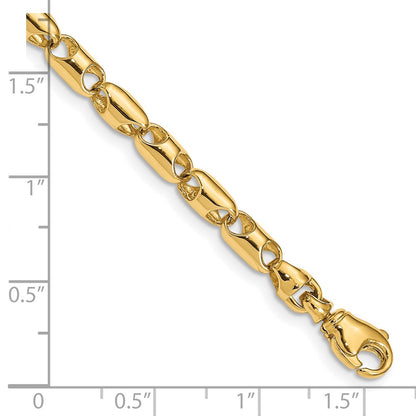 Solid 14K Yellow Gold 8.5 inch 4.1mm Fancy Barrel Link with Fancy Lobster Clasp Bracelet