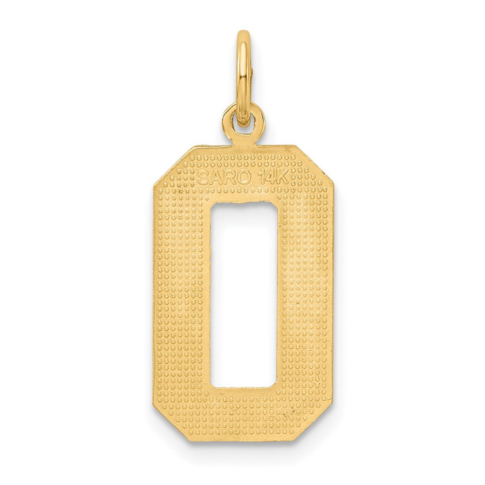 14k Yellow Gold Large Brushed Diamond-cut Number 0 Charm