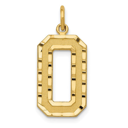 14k Yellow Gold Large Brushed Diamond-cut Number 0 Charm