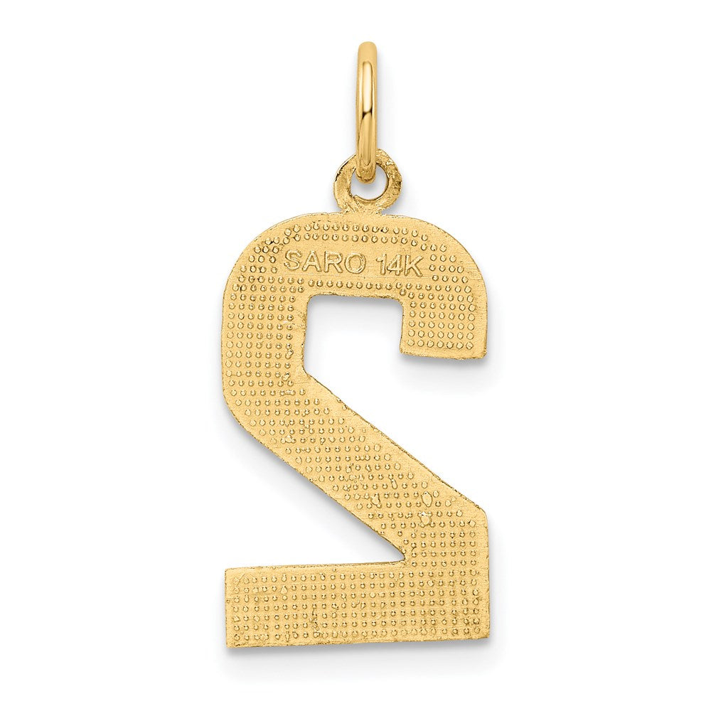 14k Yellow Gold Large Brushed Diamond-cut Number 2 Charm