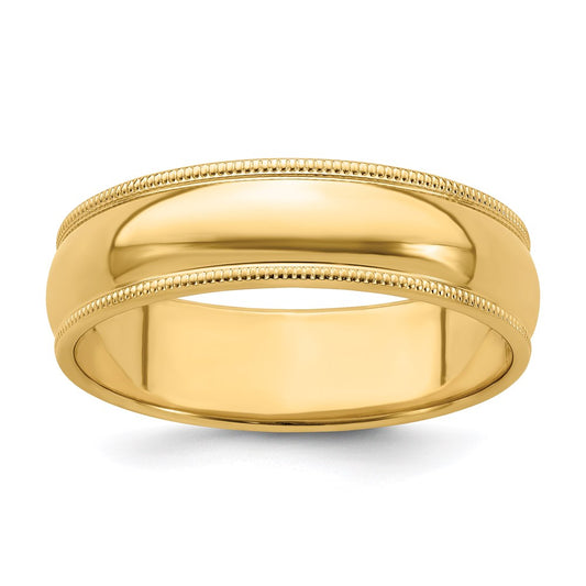 Solid 14K Yellow Gold 6mm Milgrain Half-Round Wedding Men's/Women's Wedding Band Ring Size 7.5