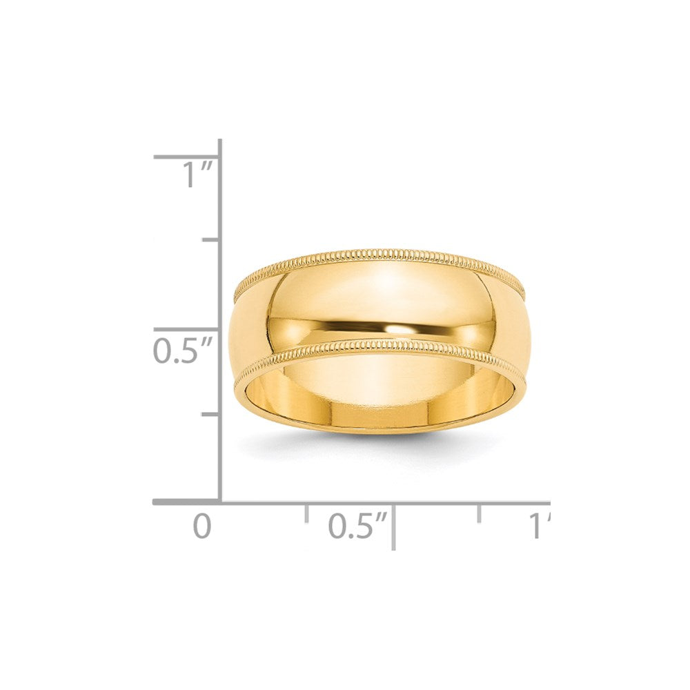 Solid 18K Yellow Gold 8mm Milgrain Half Round Men's/Women's Wedding Band Ring Size 7