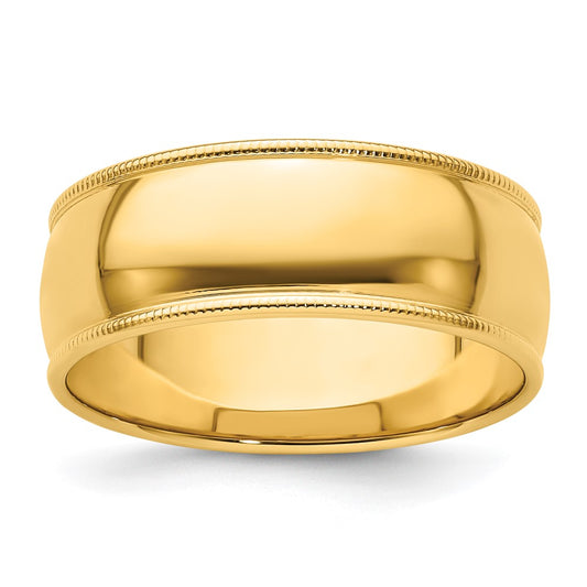 Solid 14K Yellow Gold 8mm Milgrain Half Round Men's/Women's Wedding Band Ring Size 7.5