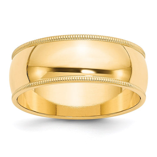 Solid 18K Yellow Gold 8mm Milgrain Half Round Men's/Women's Wedding Band Ring Size 8.5