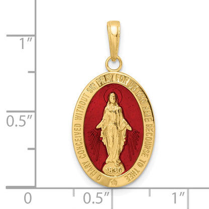 14k Yellow Gold Red Enameled Miraculous Medal Pendant