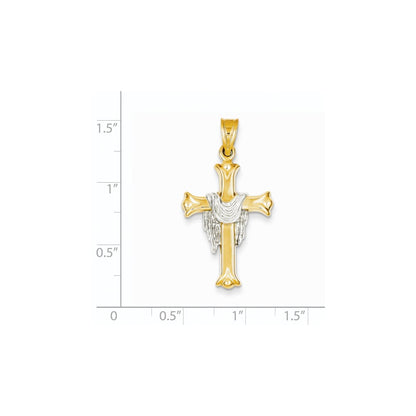 14k Two-tone Gold Draped Cross Pendant - Light Weight Open Back